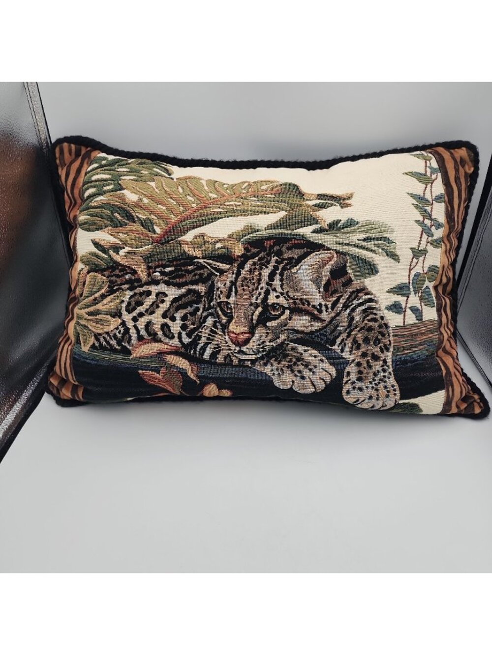 Realistic Jungle Cat Ocelot Leopard Tapestry Pillow Safari Ashford Court Vintage